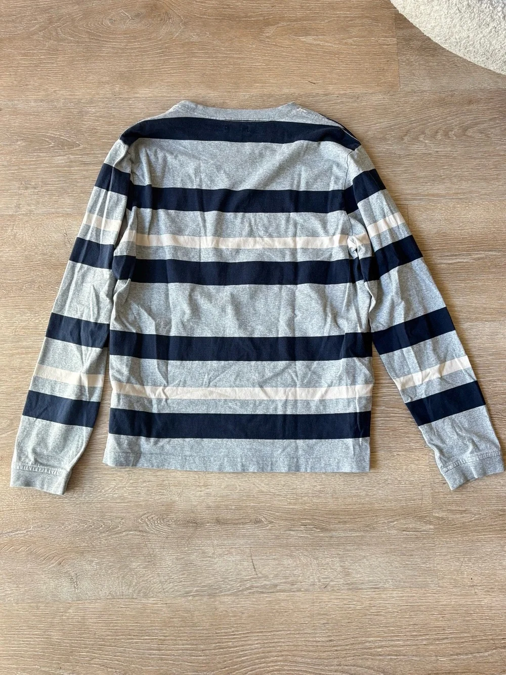 J. Crew Crewneck Sweater in Navy, Gray & White Stripes